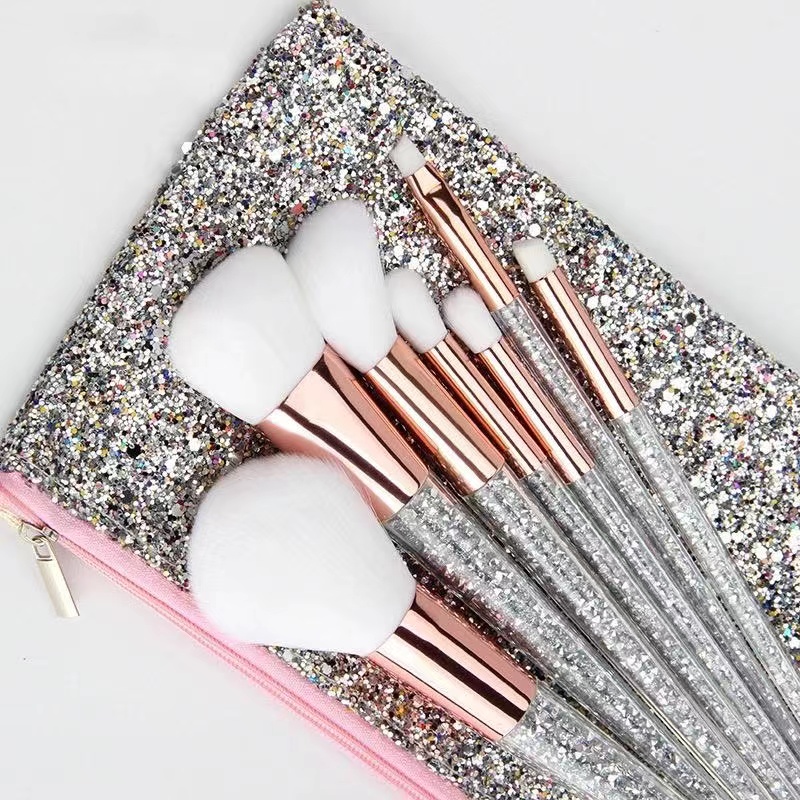 7pc Glitter silver brush set
