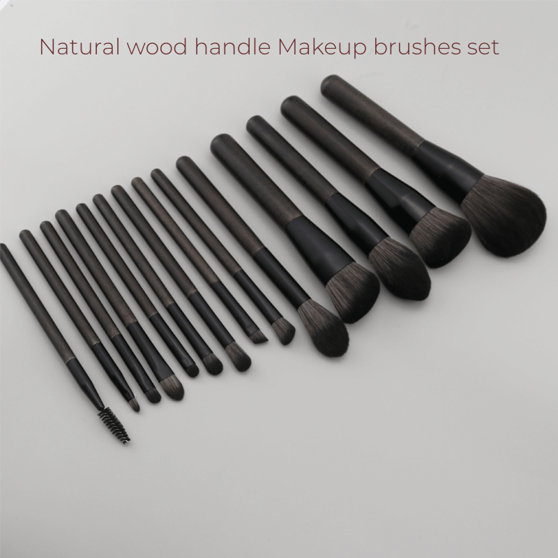 14pc Wood Handle Makeup Tools