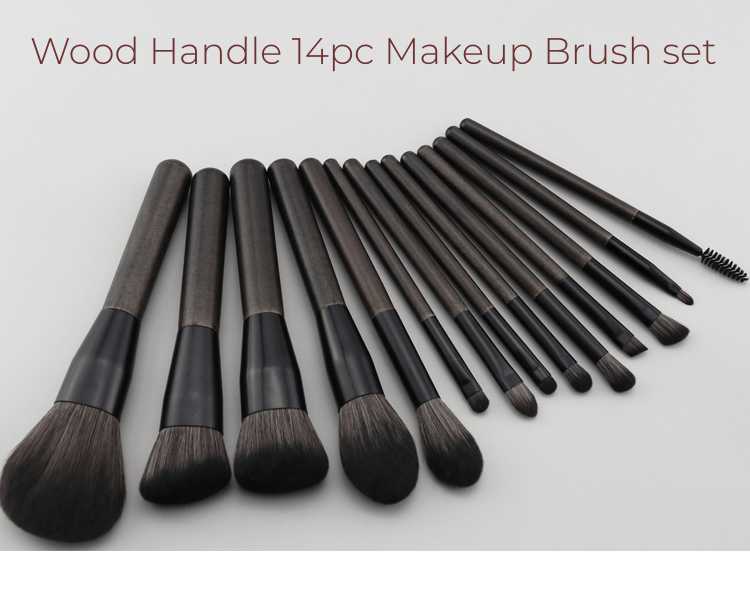 14pc Wood Handle Makeup Tools